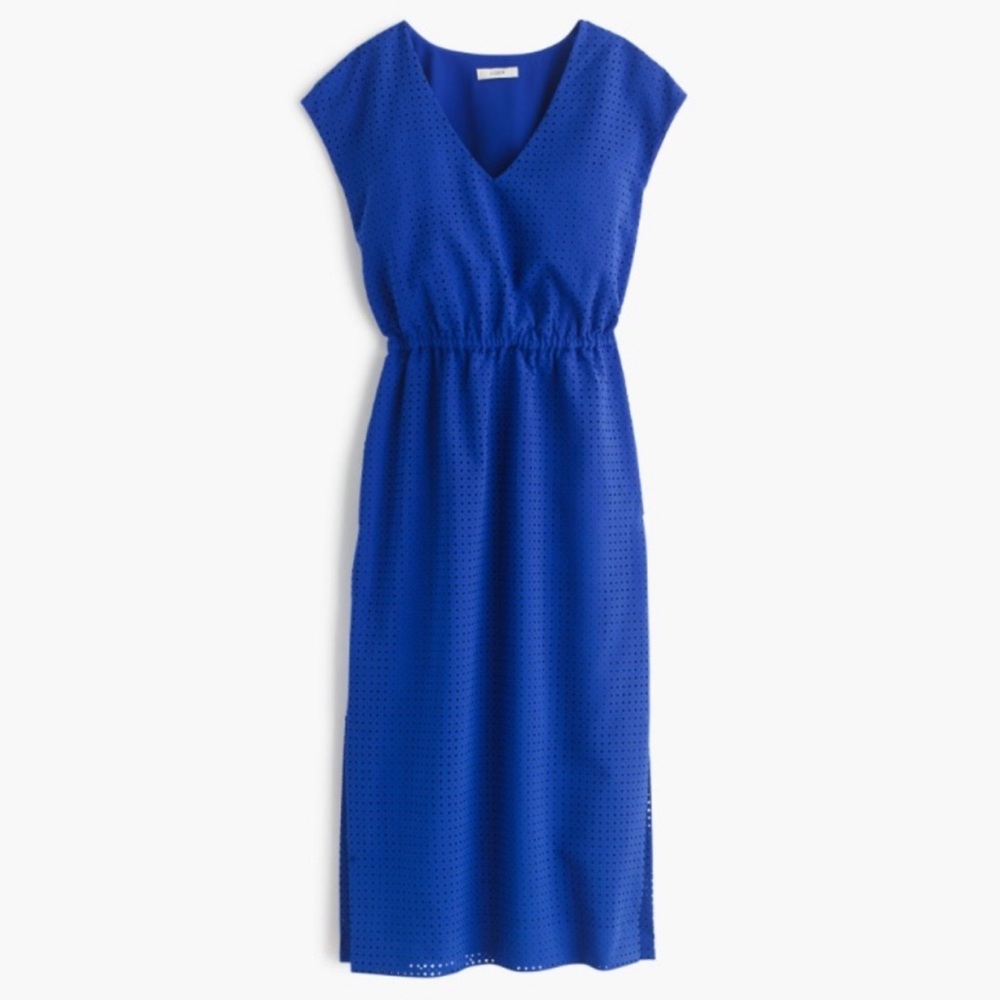 J. Crew Blue Perforated Midi Side Slit Dress Size 8